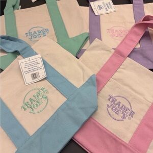 Trader Joe's Mini Pastel Canvas Tote Bag Set Of 4 Colors Limited